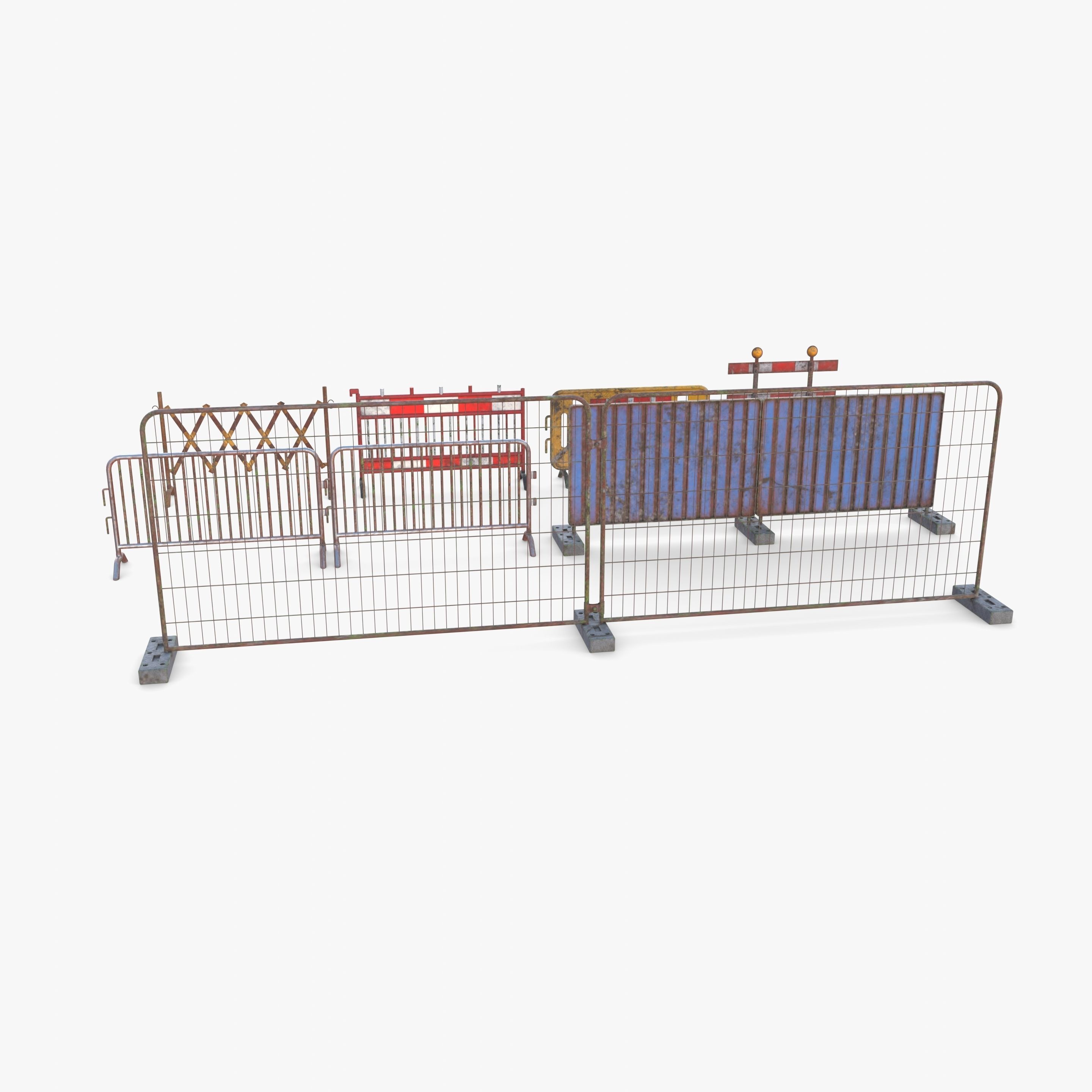 Construction site barrier pack V1 weathered Low-poly 3D model_6
