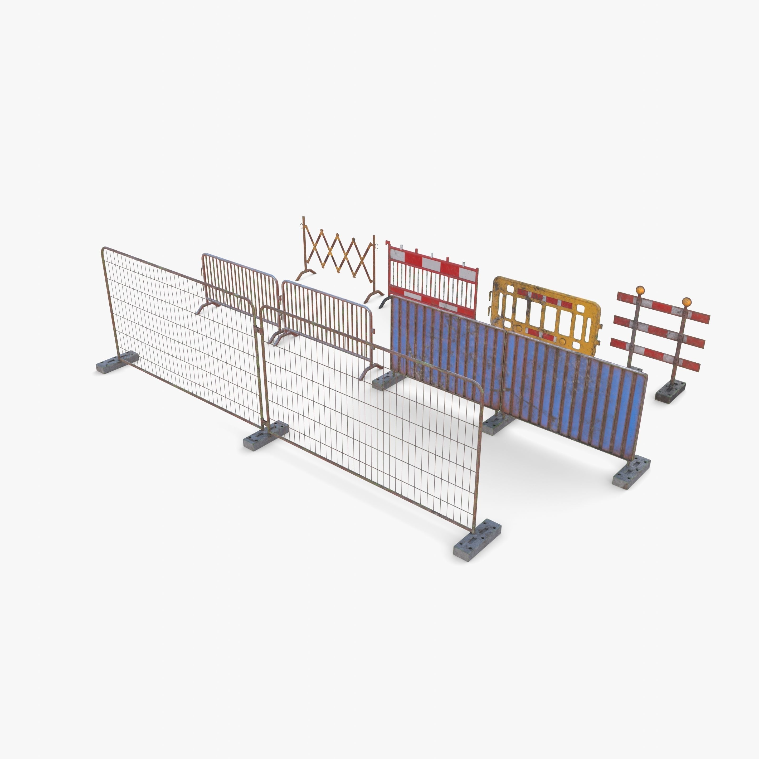 Construction site barrier pack V1 weathered Low-poly 3D model_10