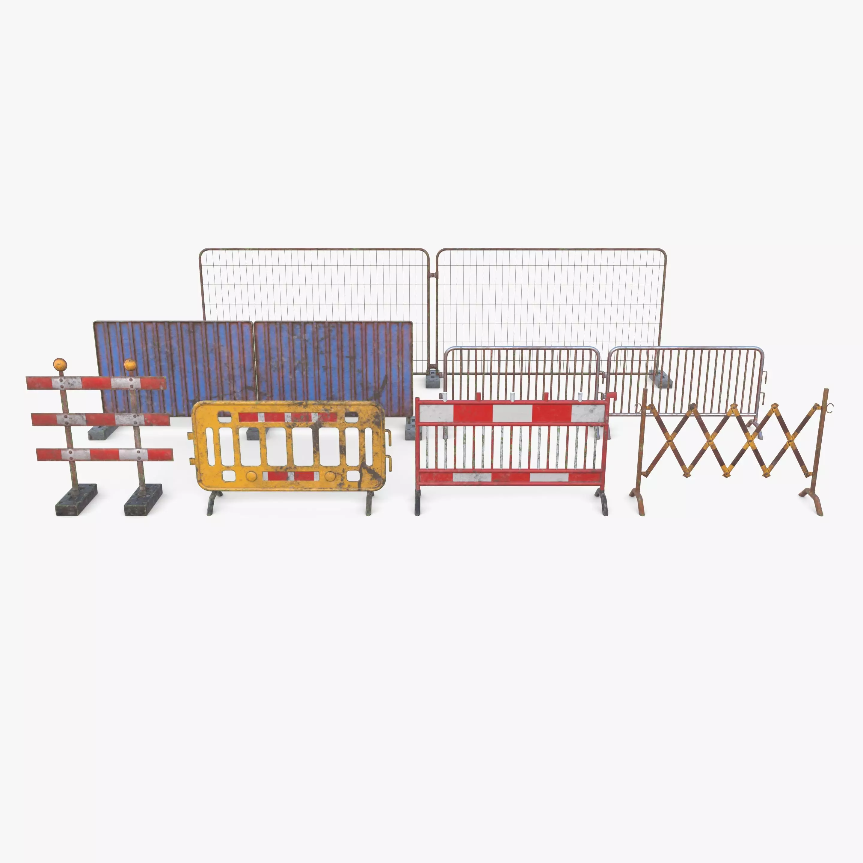 Construction site barrier pack V1 weathered Low-poly 3D model_0