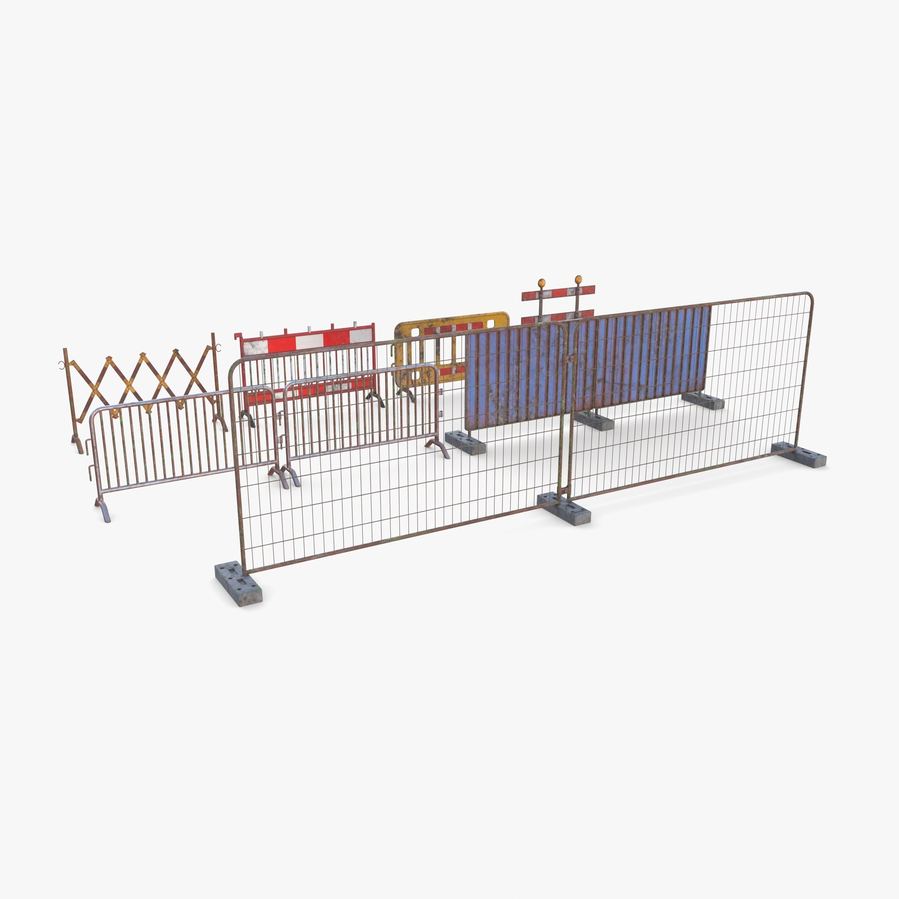 Construction site barrier pack V1 weathered Low-poly 3D model_5