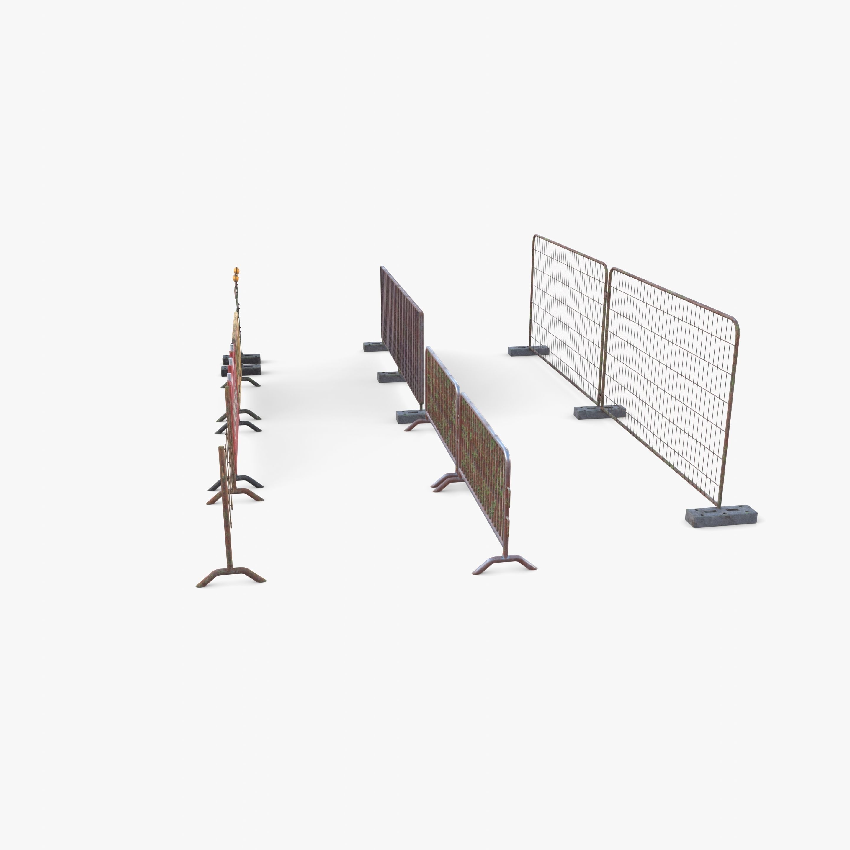 Construction site barrier pack V1 weathered Low-poly 3D model_2