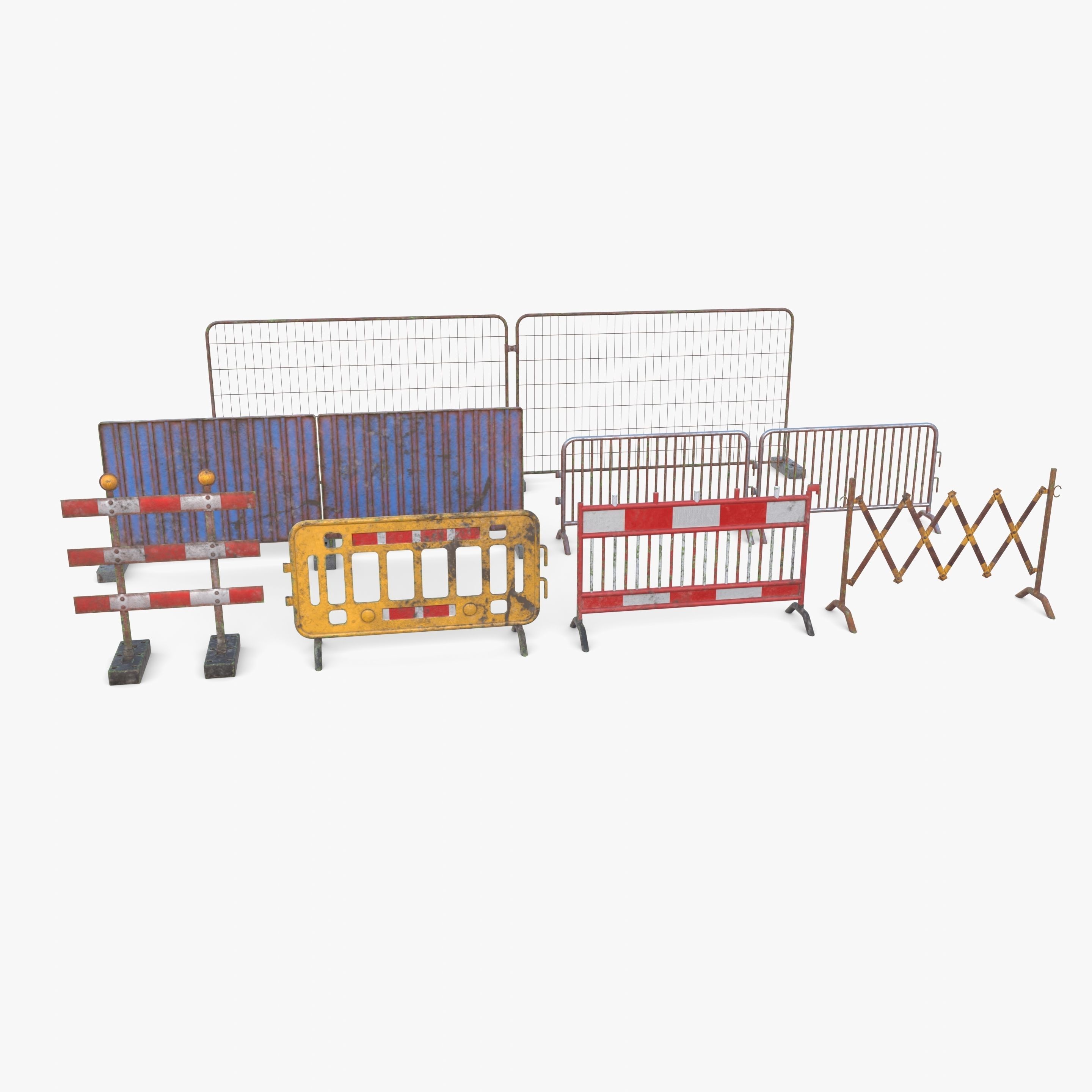 Construction site barrier pack V1 weathered Low-poly 3D model_9