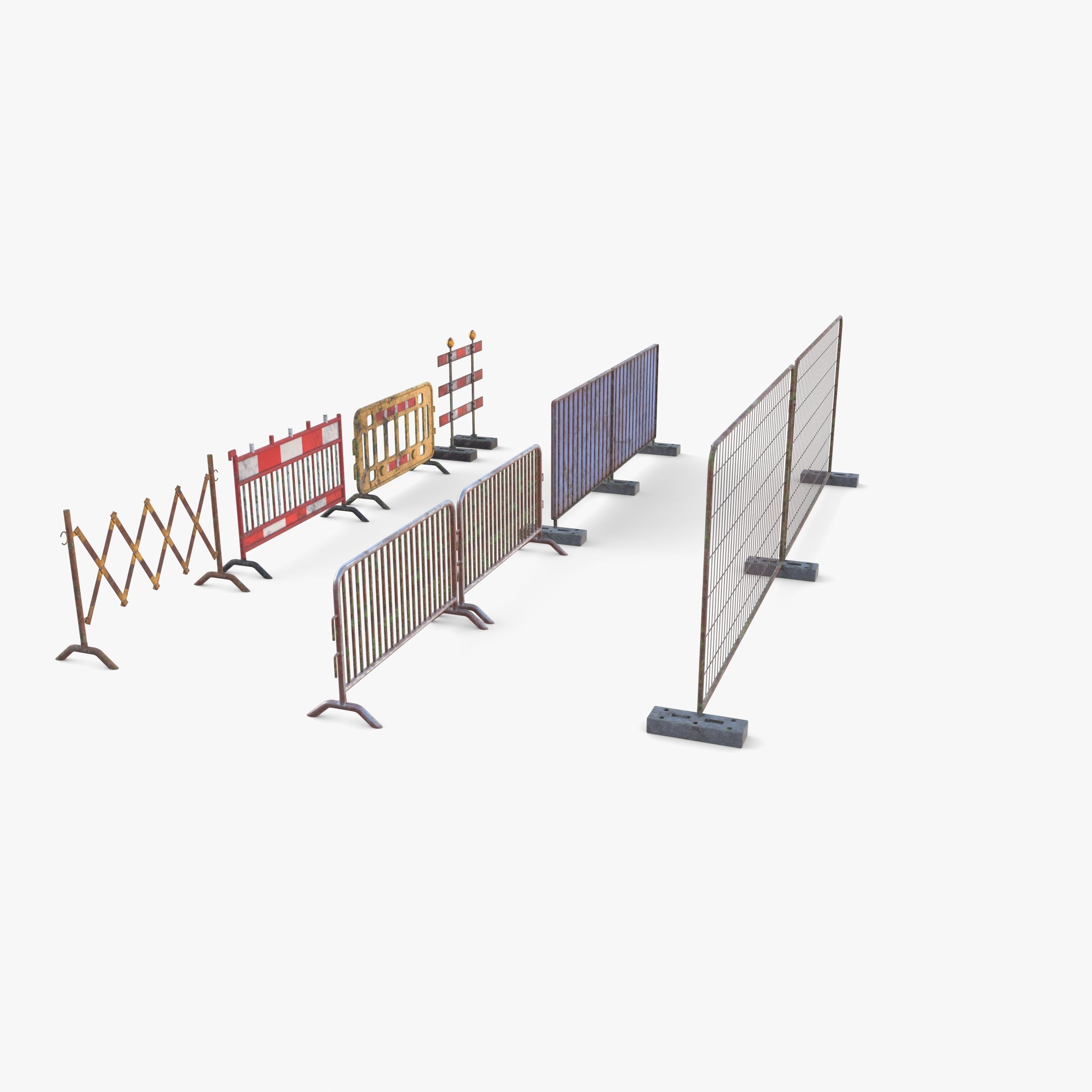 Construction site barrier pack V1 weathered Low-poly 3D model_4