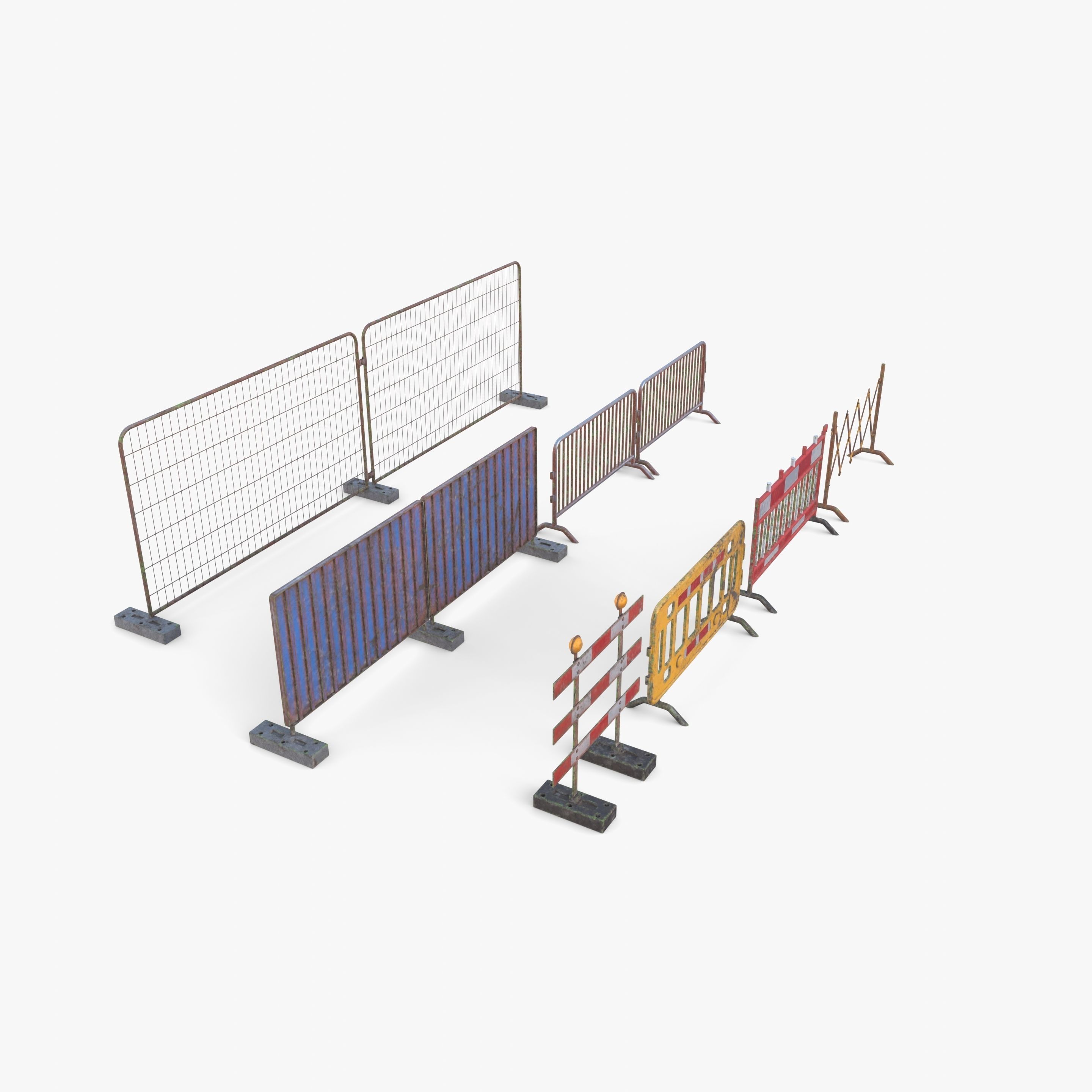 Construction site barrier pack V1 weathered Low-poly 3D model_11