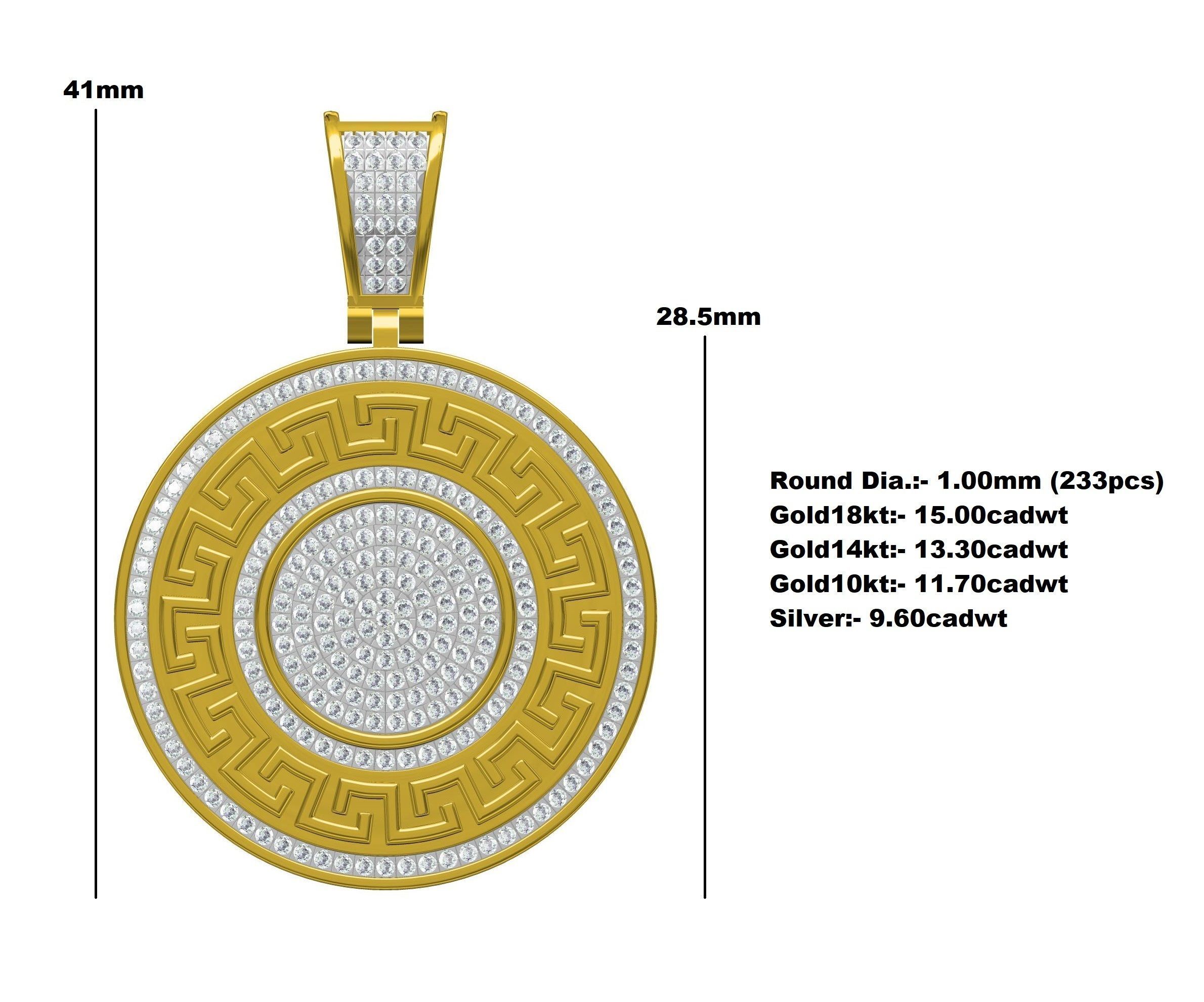 Greek Key Medusa Medallion Diamond Pendant 3D print model_12