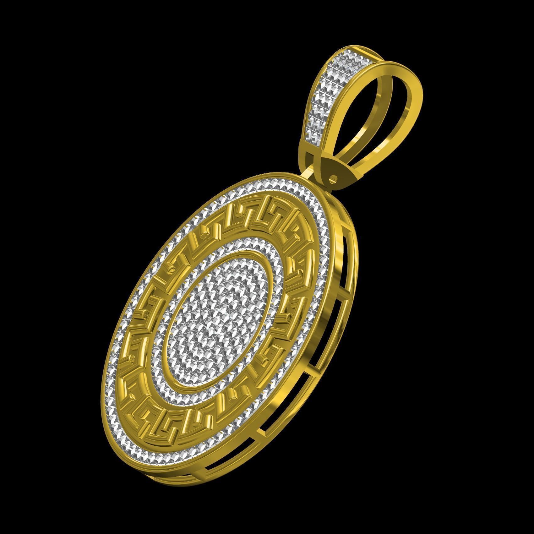 Greek Key Medusa Medallion Diamond Pendant 3D print model_10