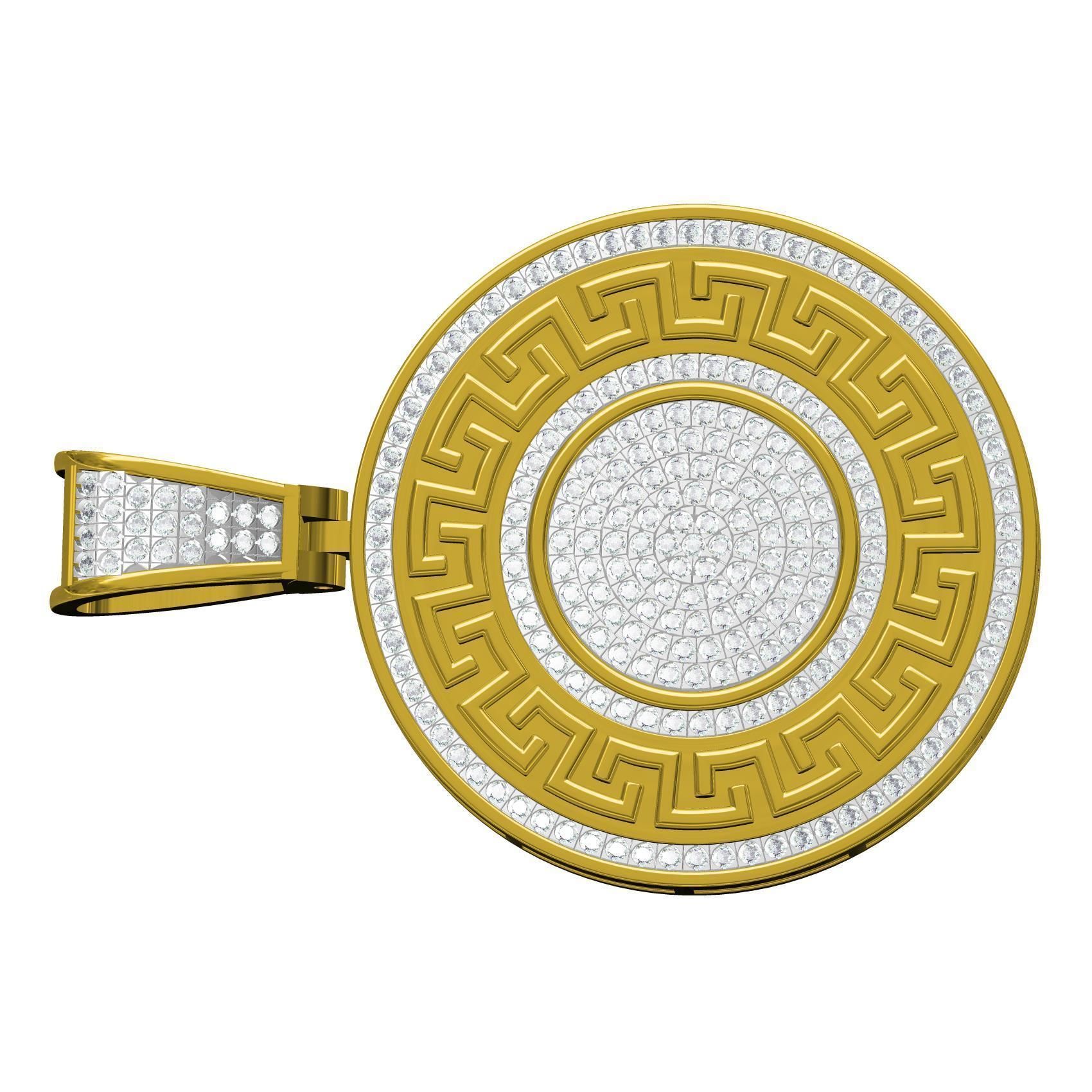 Greek Key Medusa Medallion Diamond Pendant 3D print model_8