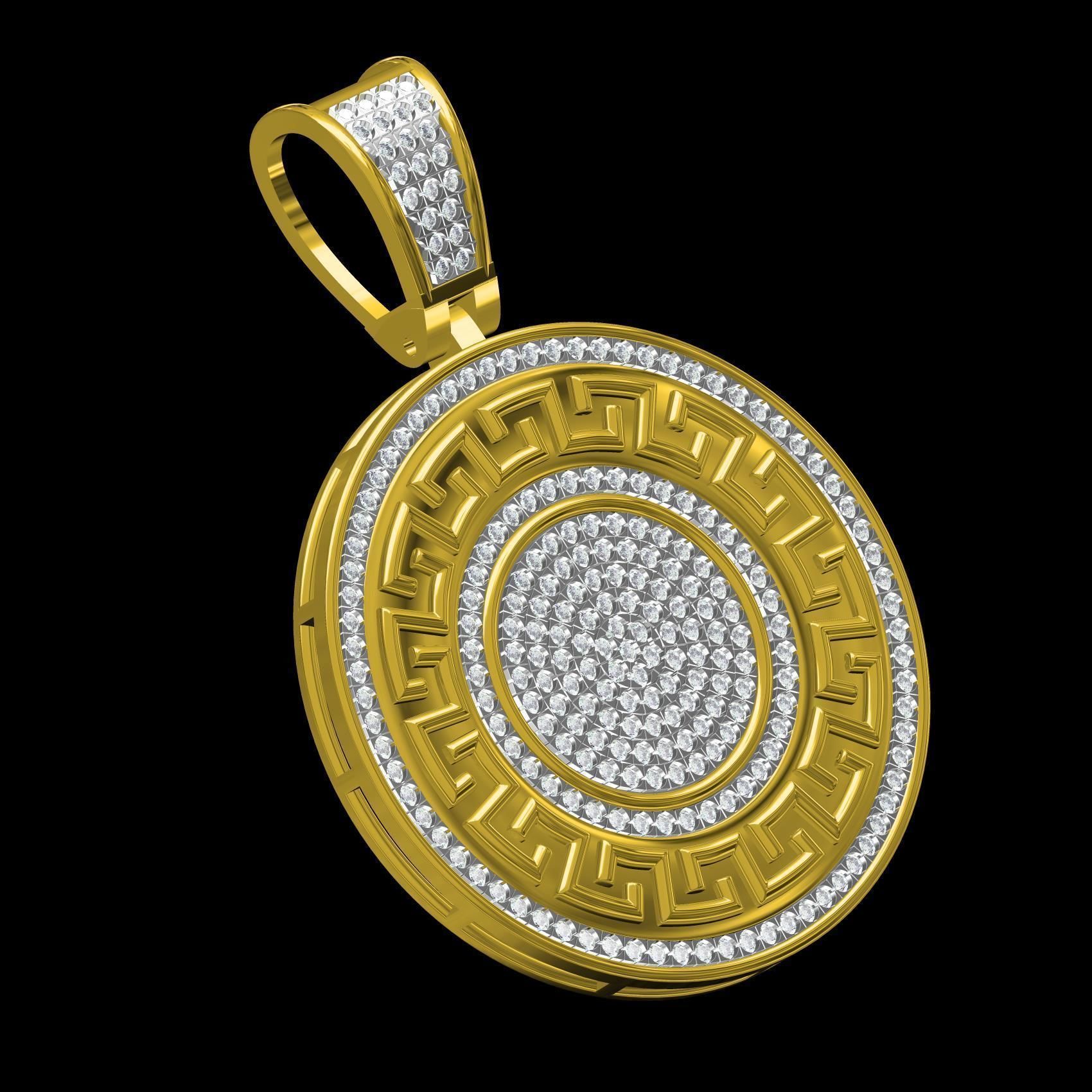 Greek Key Medusa Medallion Diamond Pendant 3D print model_11
