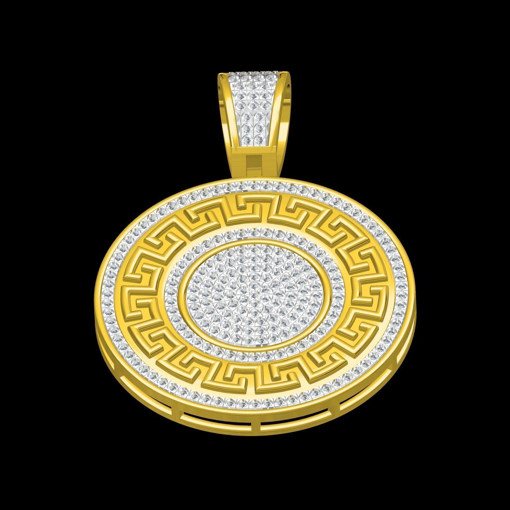 Greek Key Medusa Medallion Diamond Pendant 3D print model_9