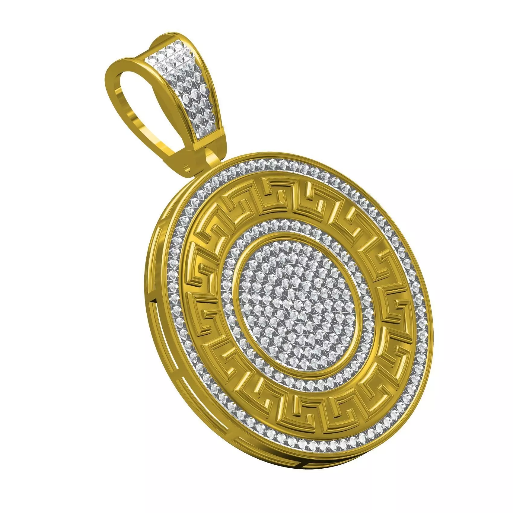 Greek Key Medusa Medallion Diamond Pendant 3D print model_0