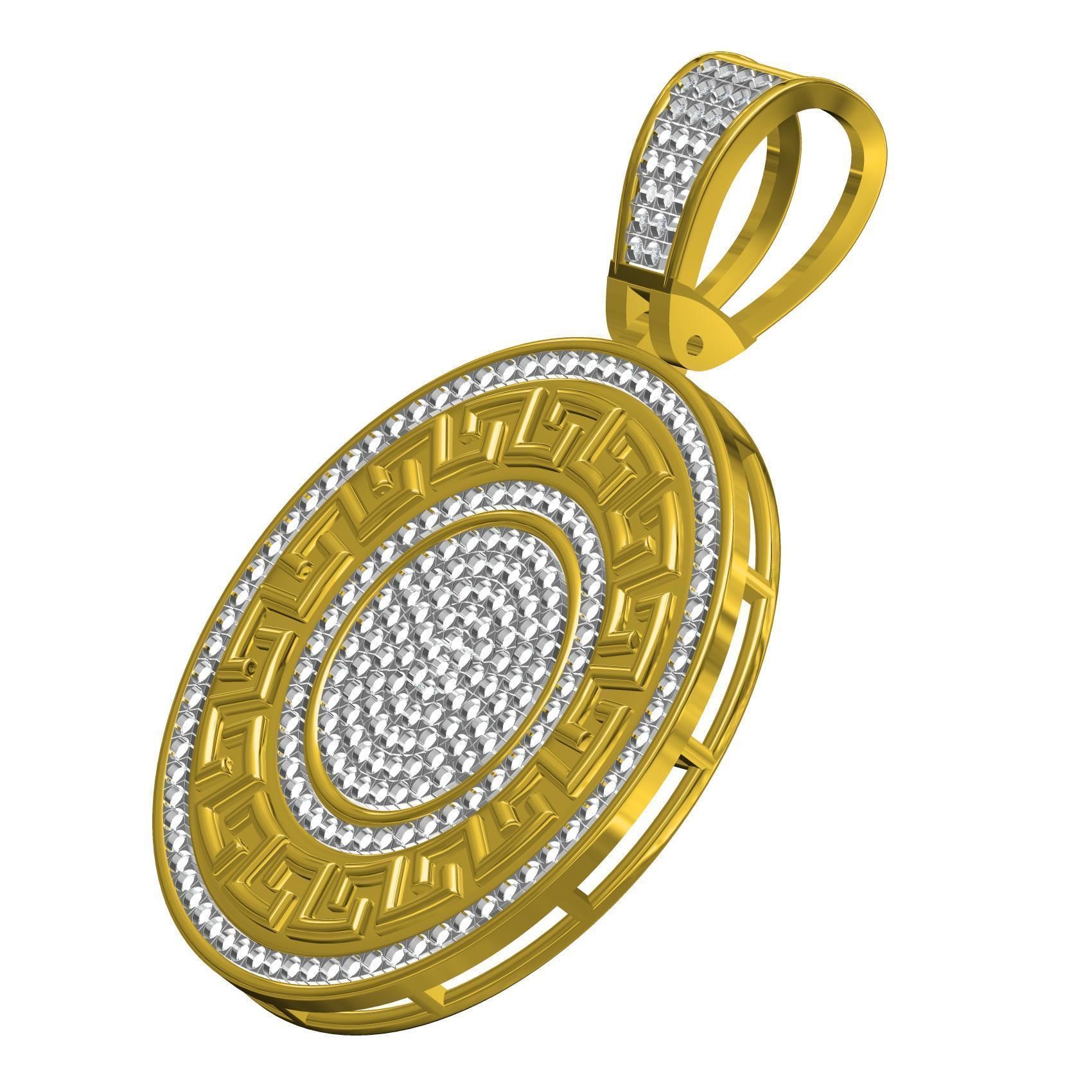 Greek Key Medusa Medallion Diamond Pendant 3D print model_1