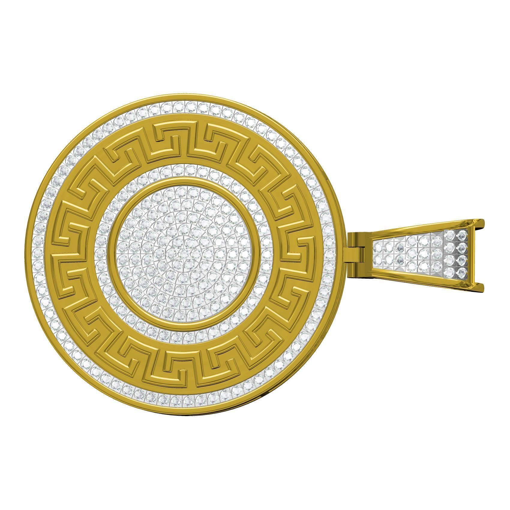 Greek Key Medusa Medallion Diamond Pendant 3D print model_7