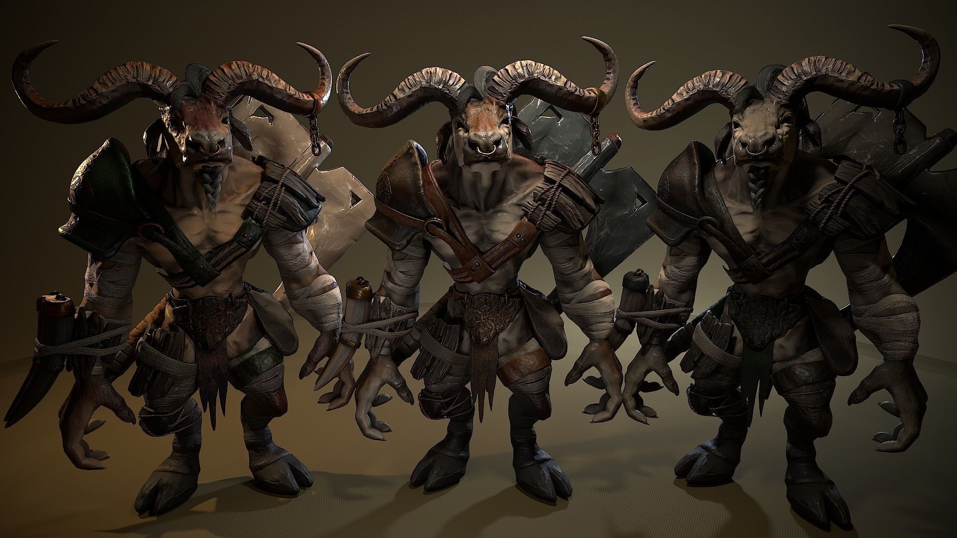 Minotaur fantasy Bull Low-poly 3D model_2