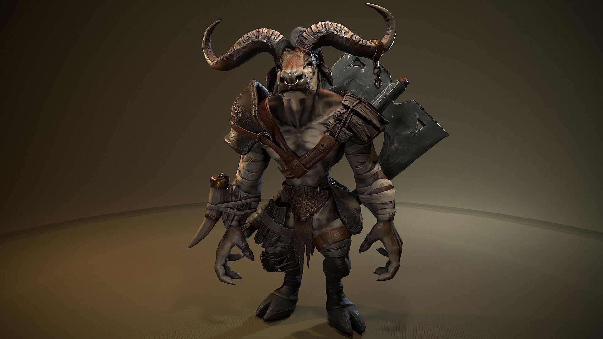 Minotaur fantasy Bull Low-poly 3D model_3