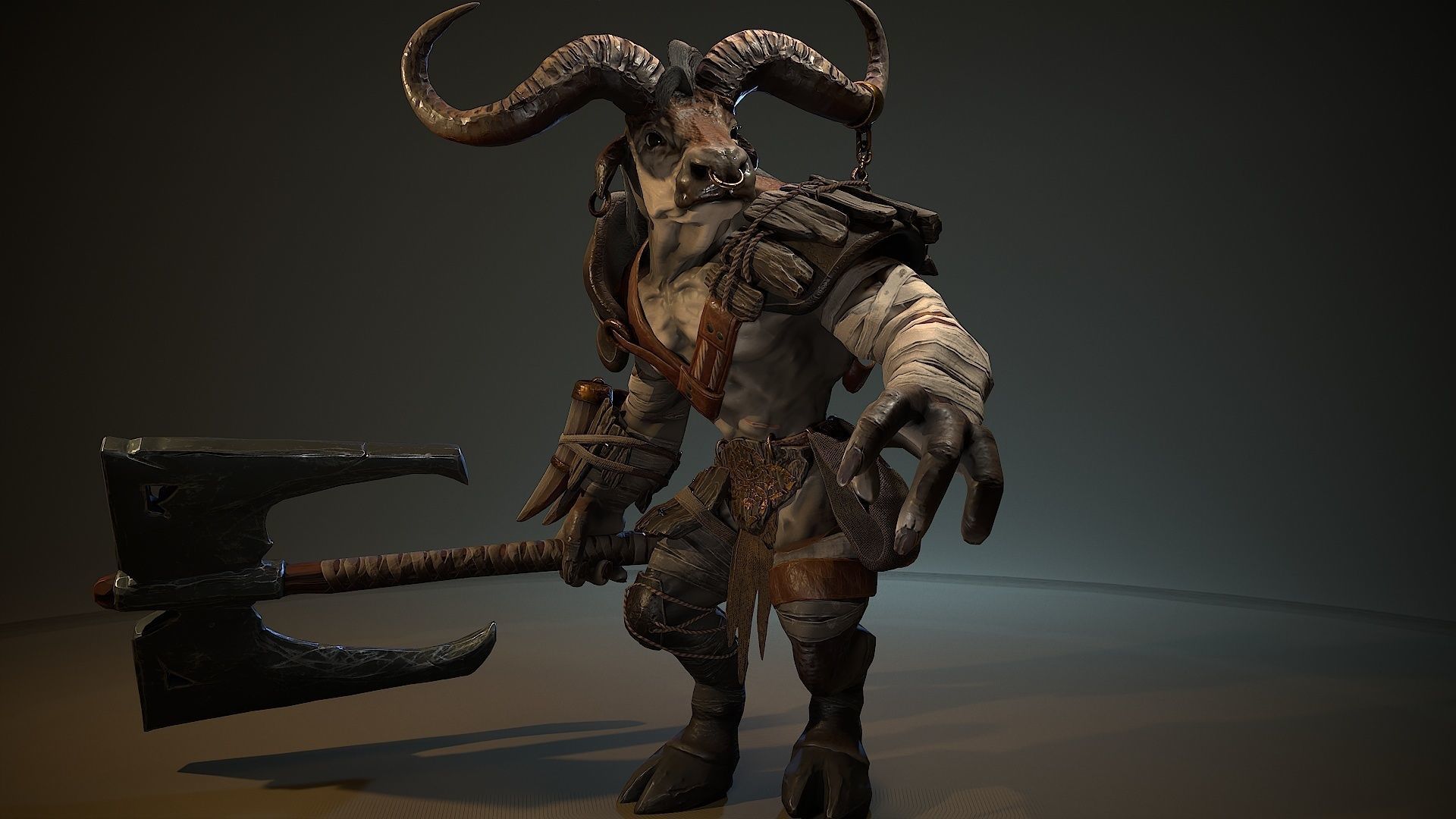 Minotaur fantasy Bull Low-poly 3D model_10