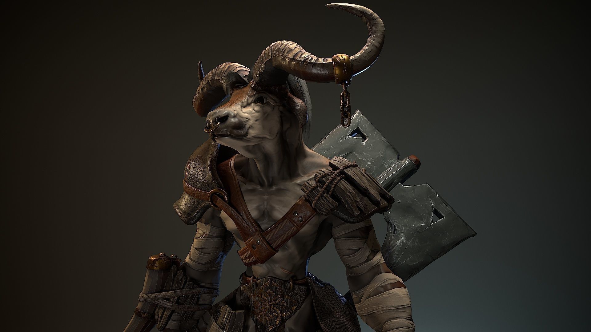 Minotaur fantasy Bull Low-poly 3D model_7