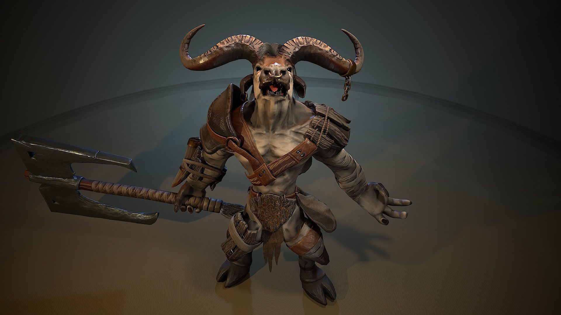 Minotaur fantasy Bull Low-poly 3D model_8
