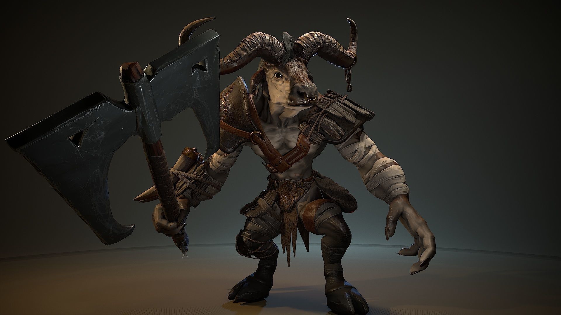 Minotaur fantasy Bull Low-poly 3D model_9