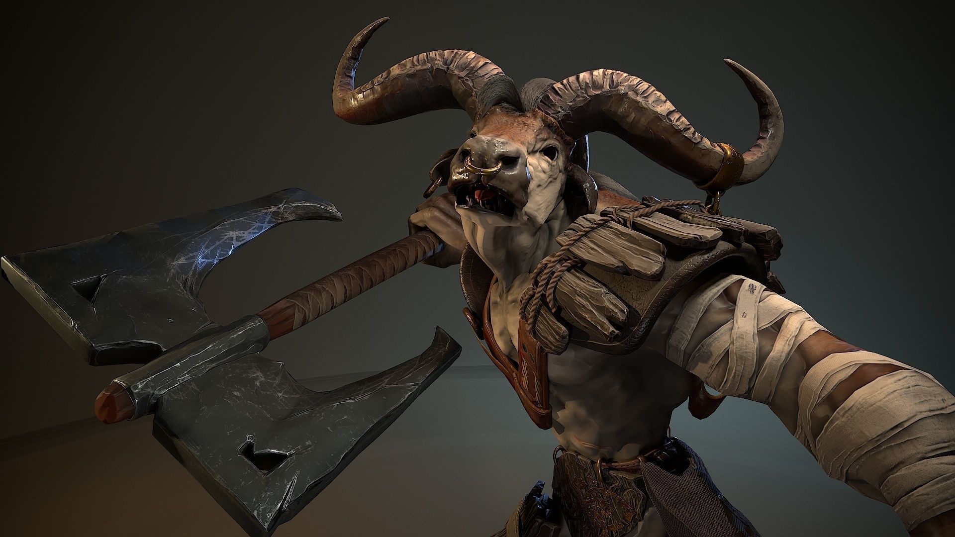 Minotaur fantasy Bull Low-poly 3D model_11