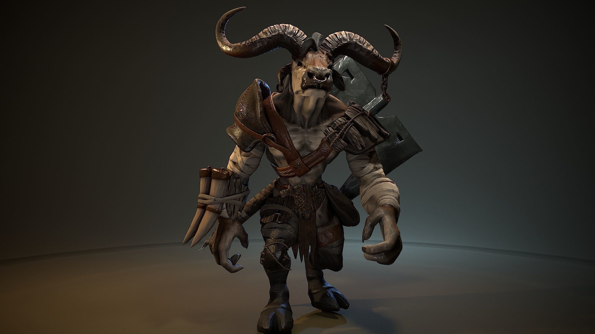 Minotaur fantasy Bull Low-poly 3D model_5