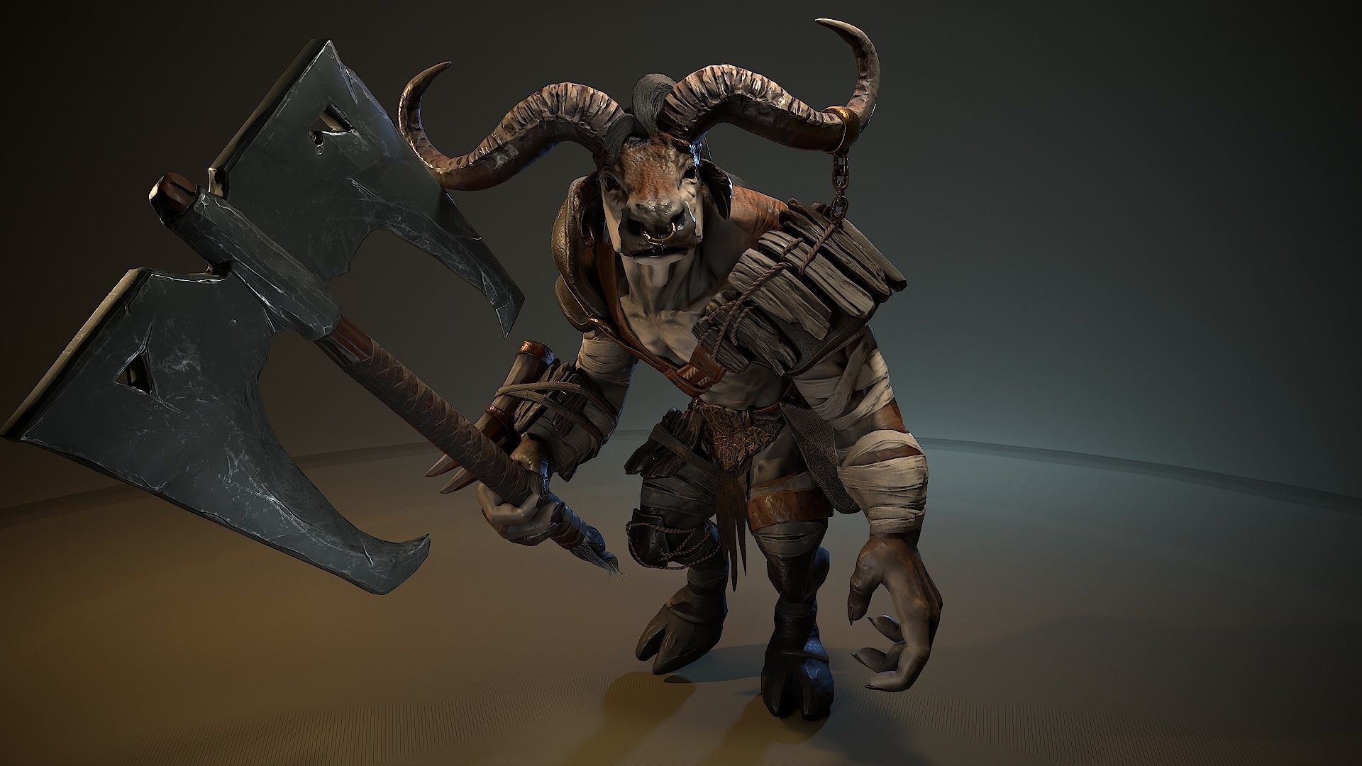 Minotaur fantasy Bull Low-poly 3D model_12