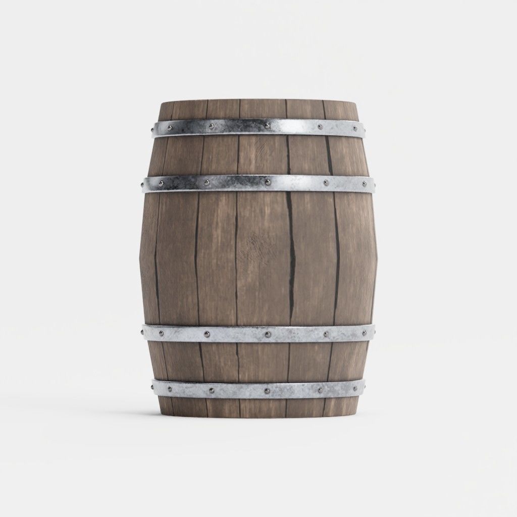 Wood Barrel 1 Low-poly 3D model_2