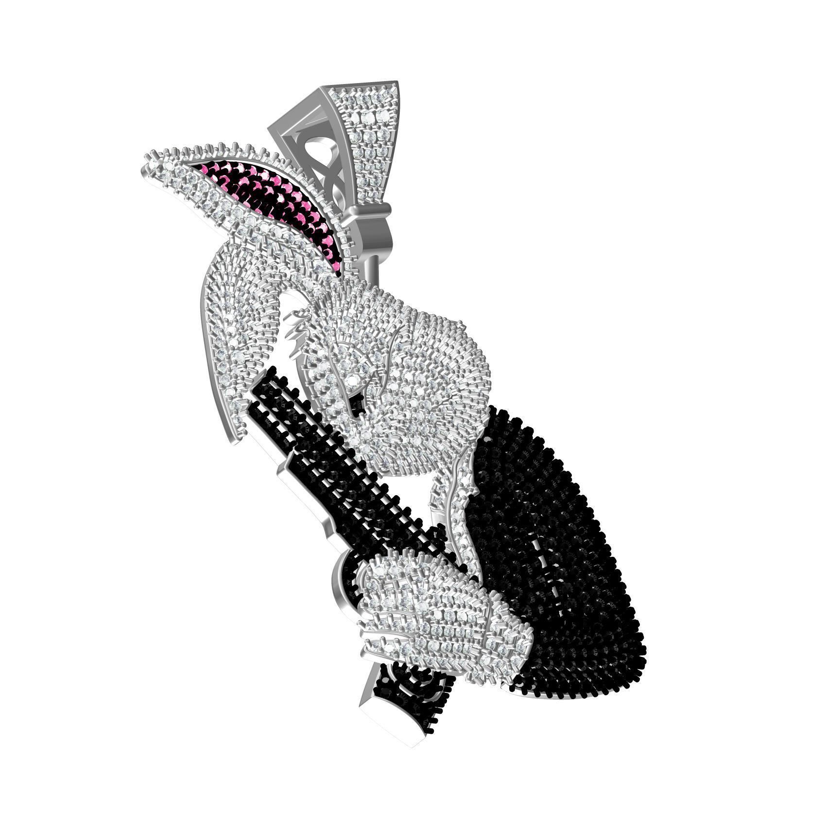 Bugs Bunny Holding Gun Moissanite Hip Hop Pendant 3D print model_2