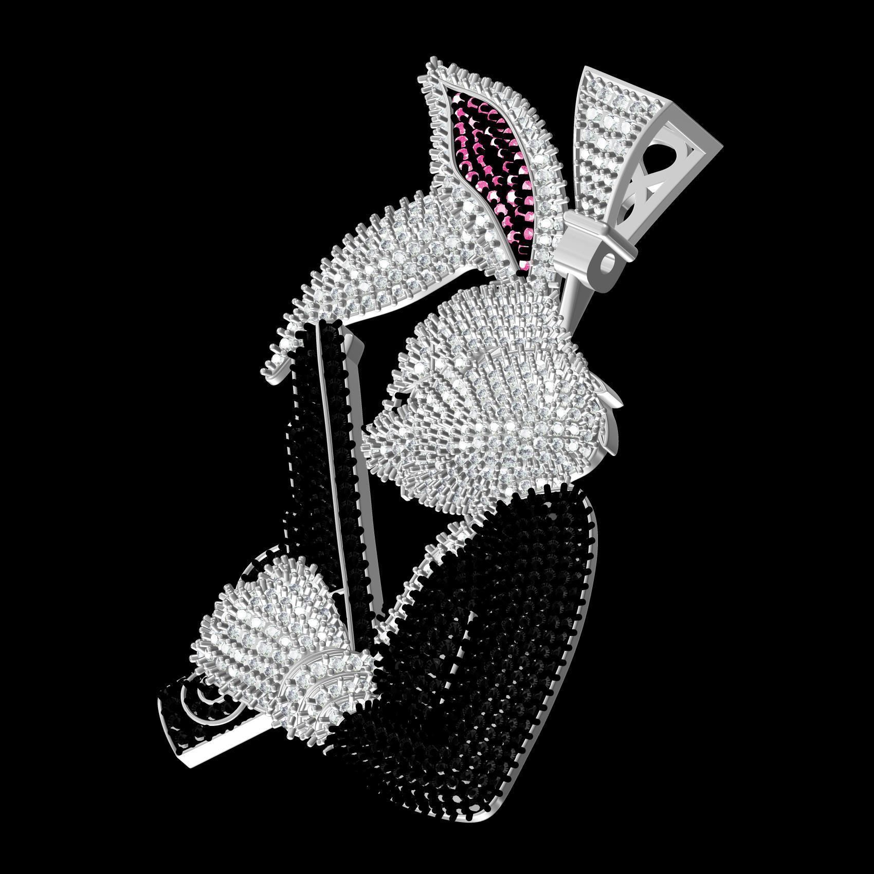Bugs Bunny Holding Gun Moissanite Hip Hop Pendant 3D print model_10