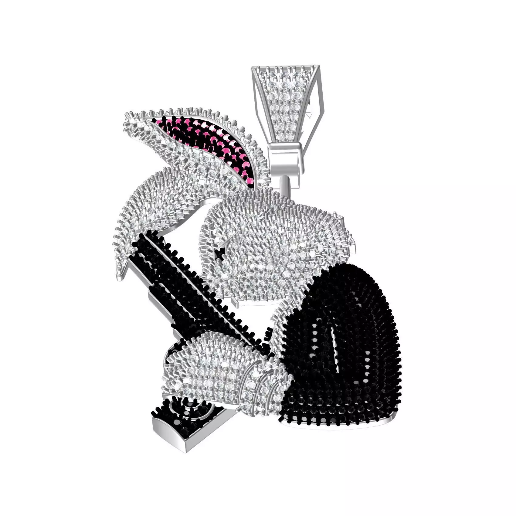 Bugs Bunny Holding Gun Moissanite Hip Hop Pendant 3D print model_0