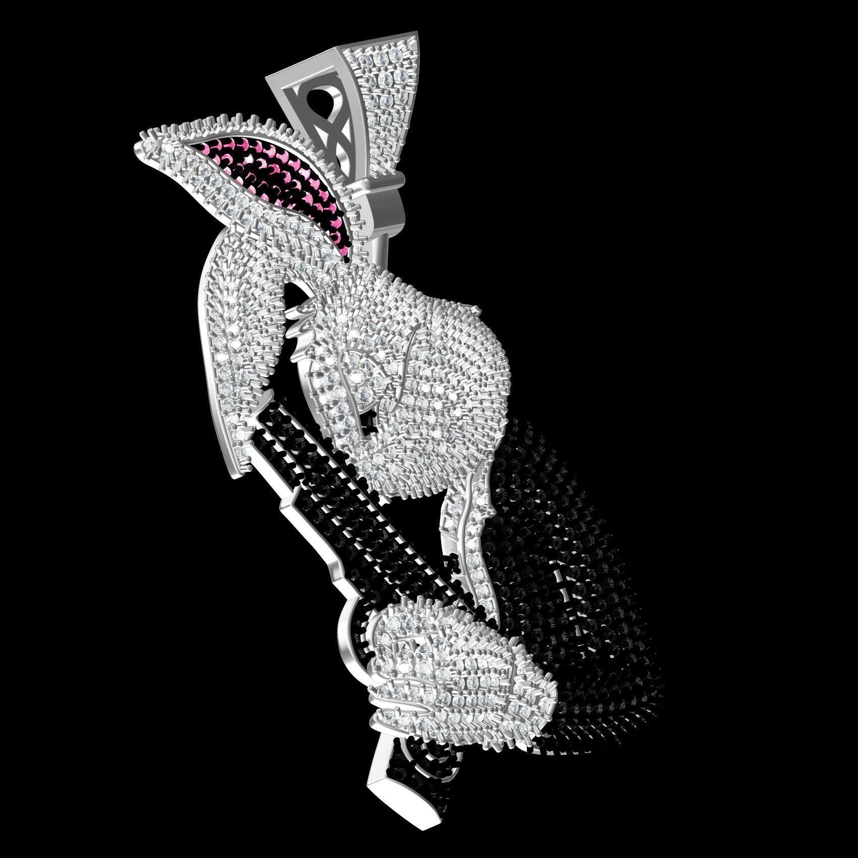 Bugs Bunny Holding Gun Moissanite Hip Hop Pendant 3D print model_11