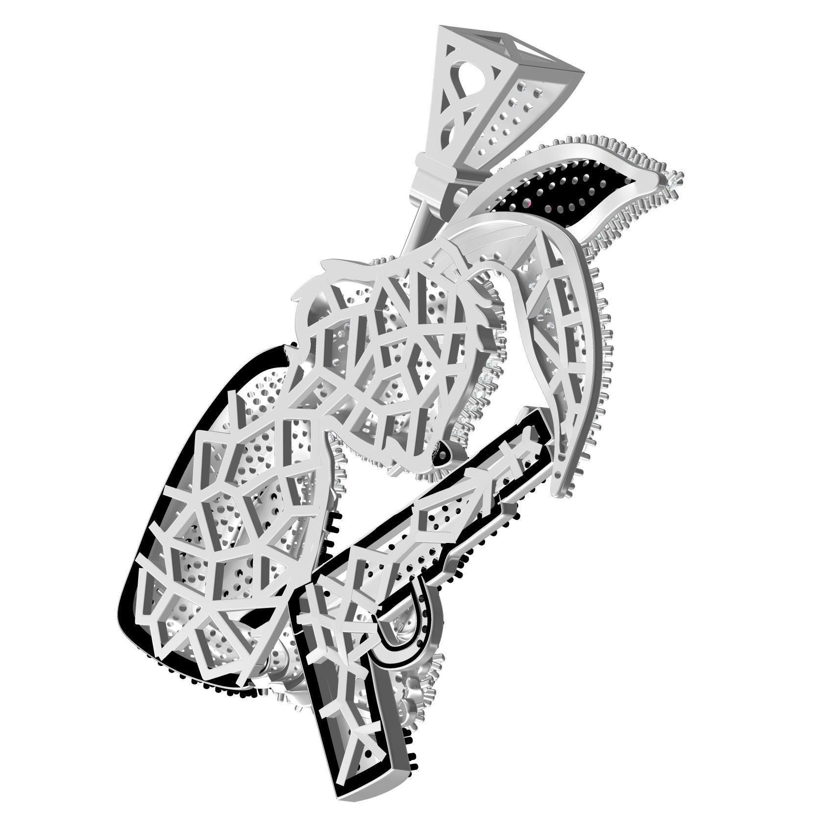 Bugs Bunny Holding Gun Moissanite Hip Hop Pendant 3D print model_7