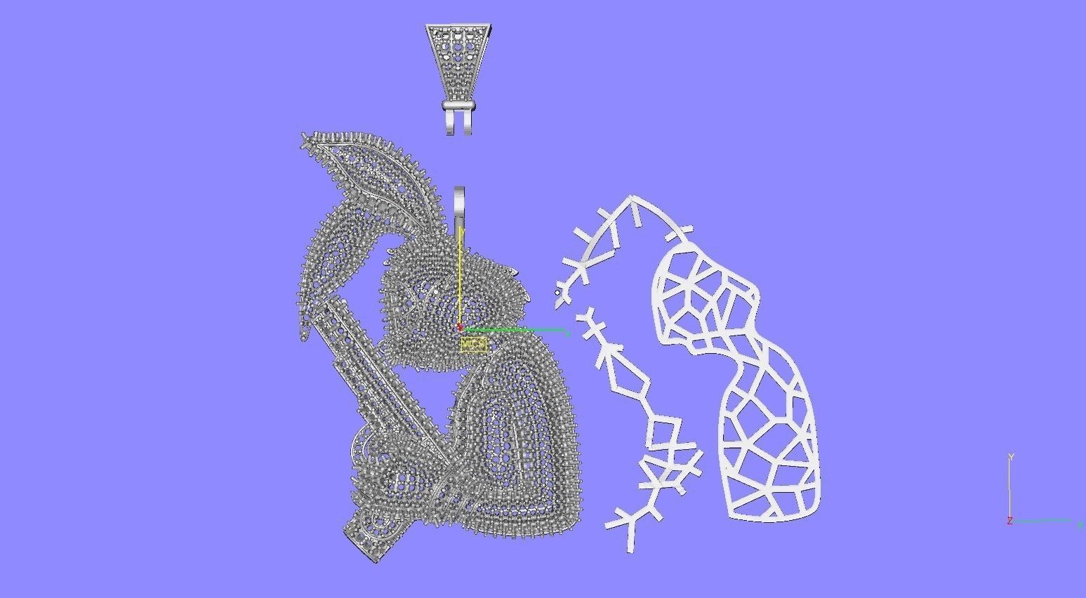 Bugs Bunny Holding Gun Moissanite Hip Hop Pendant 3D print model_13