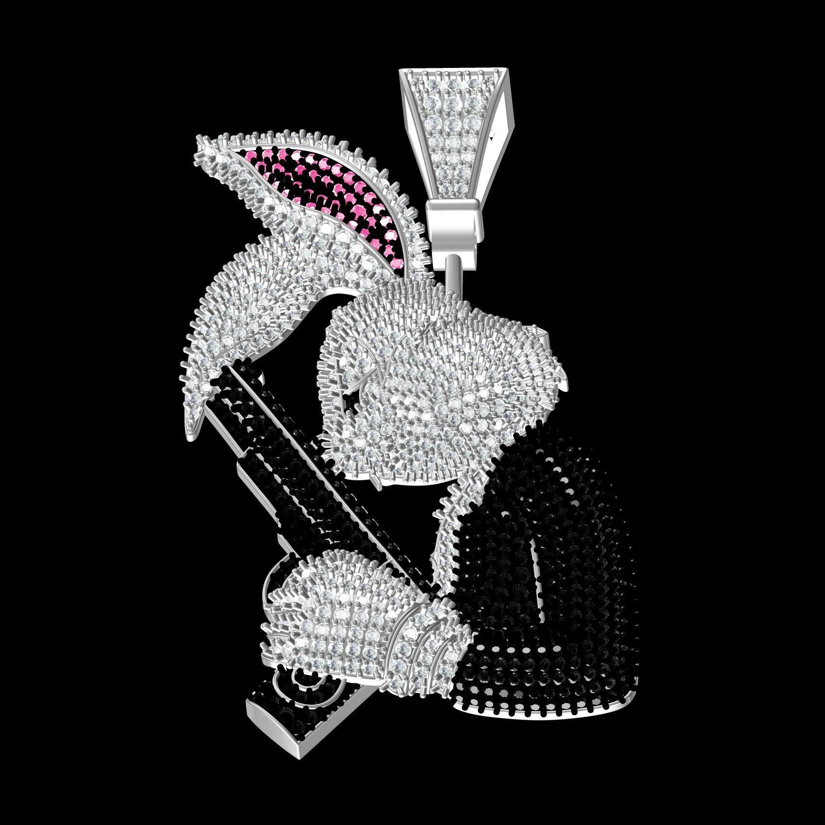 Bugs Bunny Holding Gun Moissanite Hip Hop Pendant 3D print model_9