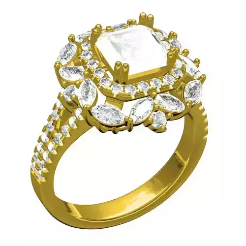 Asscher Cut Moissanite Diamond Engagement Ring