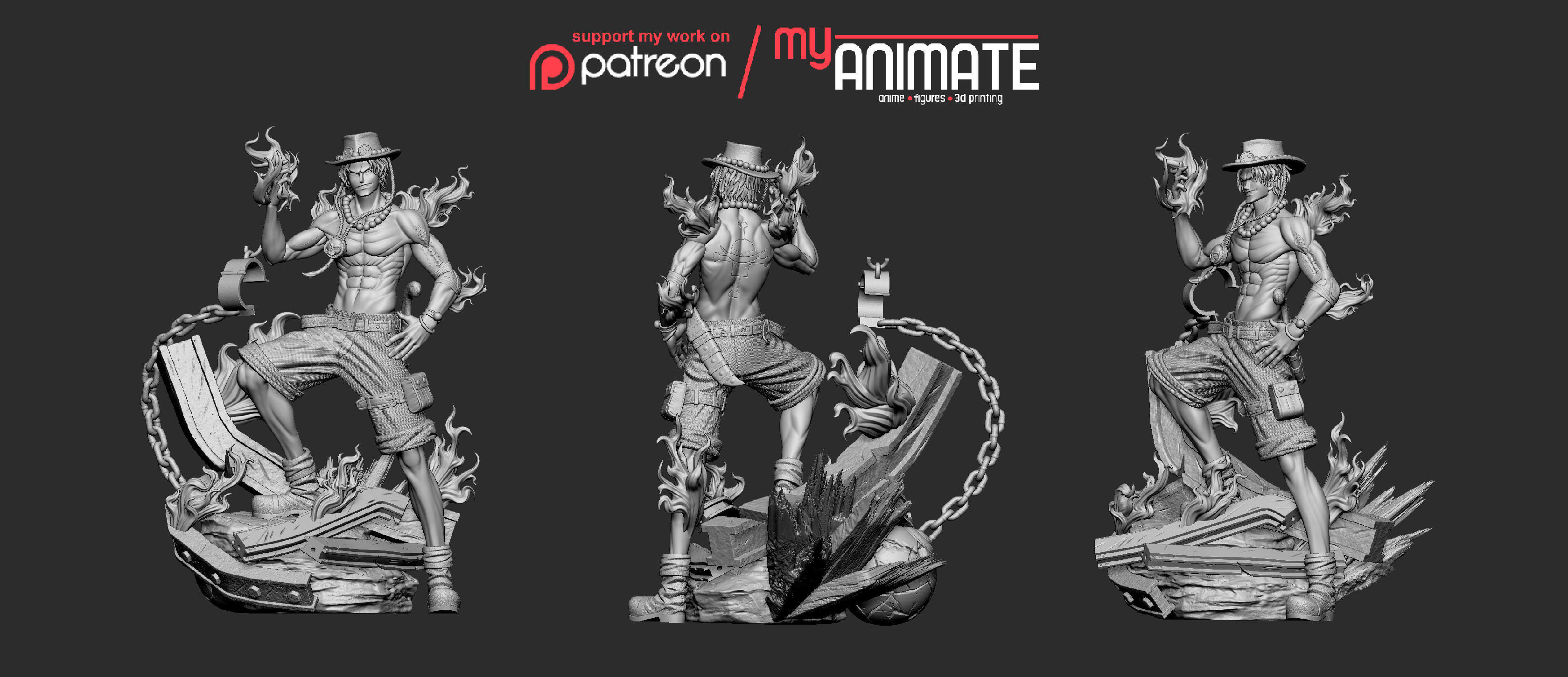 Ace from One Piece  - myAnimate 3D print model_10