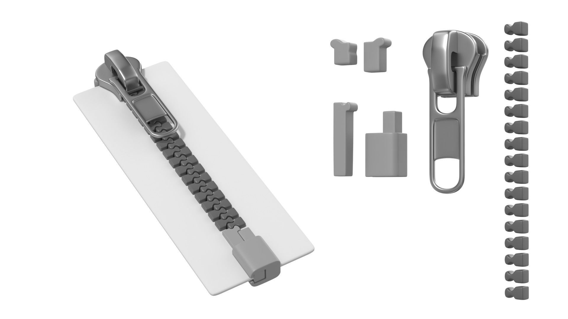 Zip Fastener For Outerwear With 5cm Teeth Rows 3D model_12