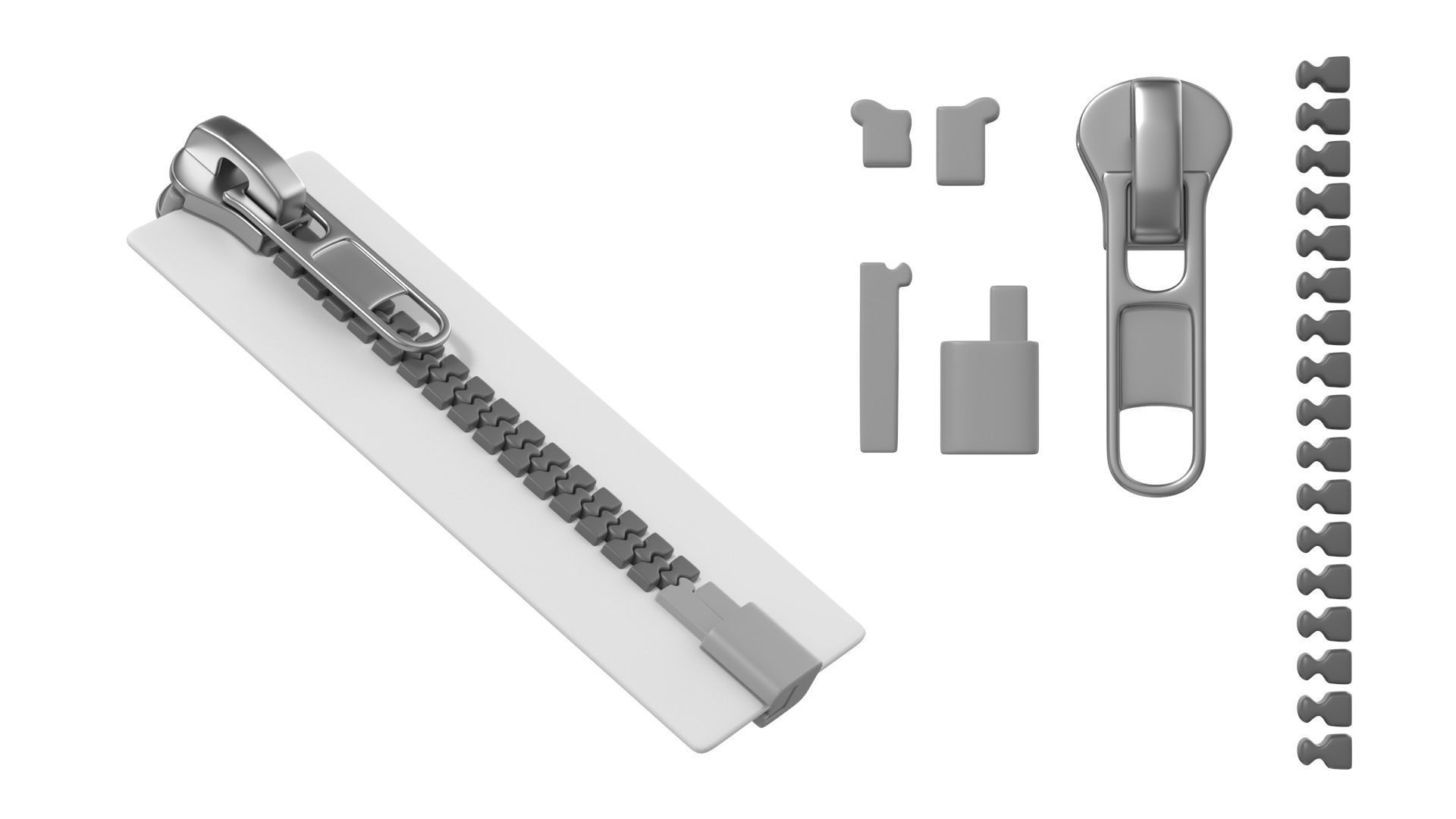 Zip Fastener For Outerwear With 5cm Teeth Rows 3D model_4