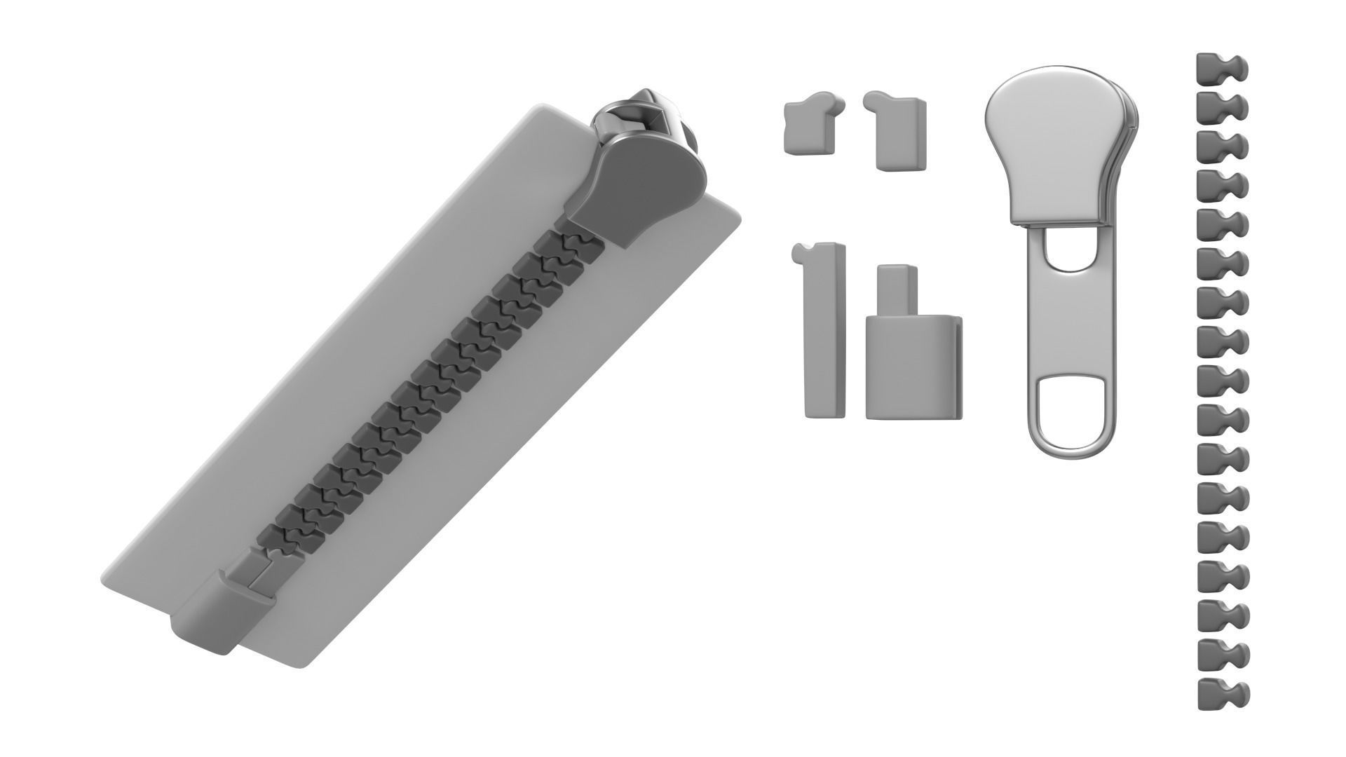 Zip Fastener For Outerwear With 5cm Teeth Rows 3D model_8