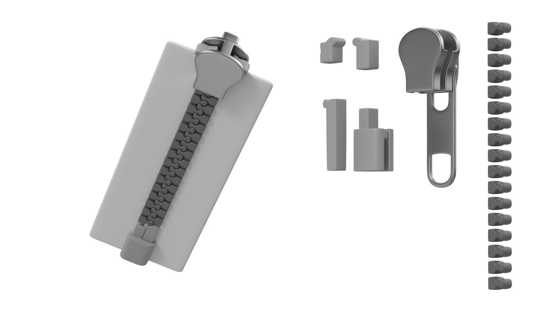 Zip Fastener For Outerwear With 5cm Teeth Rows 3D model_7