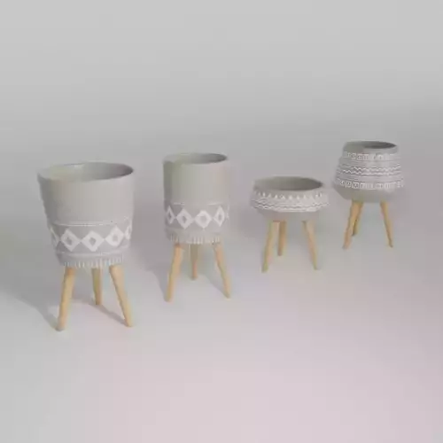 Collection of plant pots with wooden legs