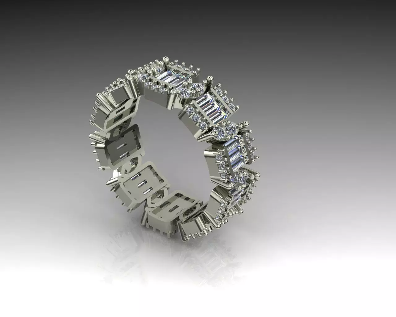 Baguette and Marquis ring 3D print model_0