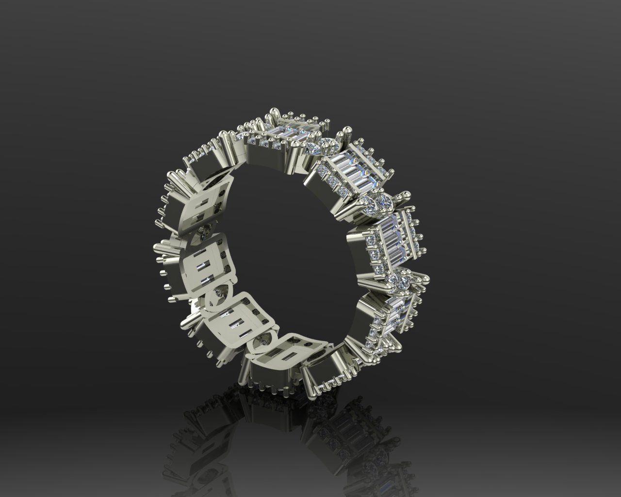 Baguette and Marquis ring 3D print model_4