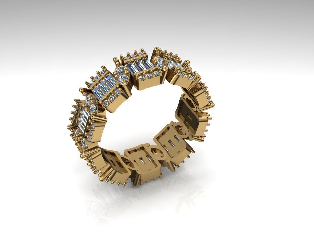 Baguette and Marquis ring 3D print model_7