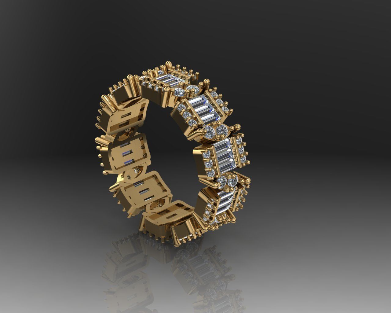 Baguette and Marquis ring 3D print model_8