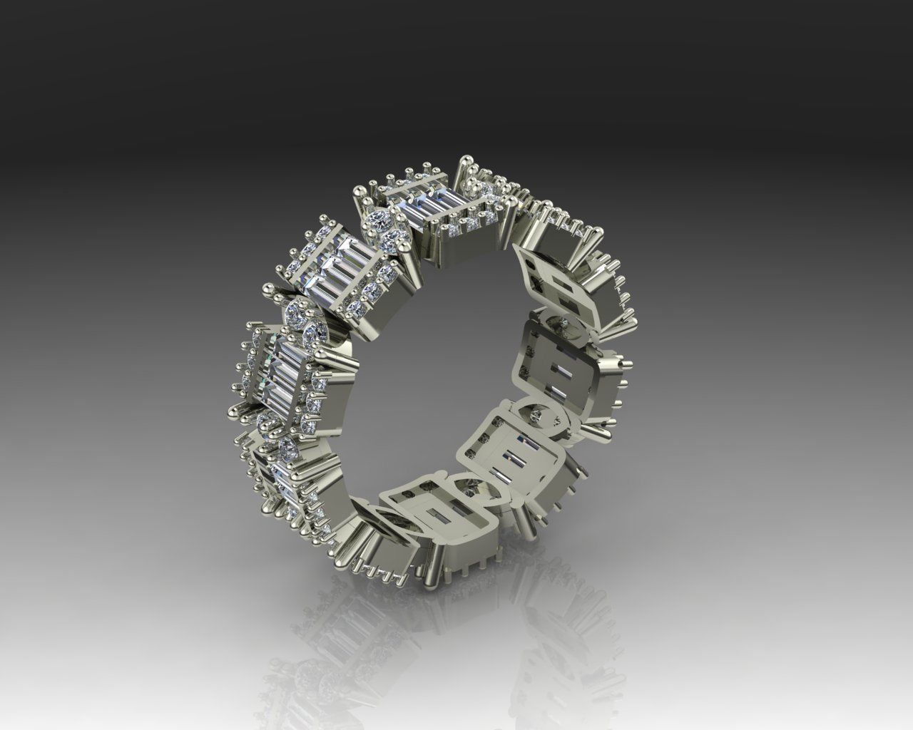 Baguette and Marquis ring 3D print model_1