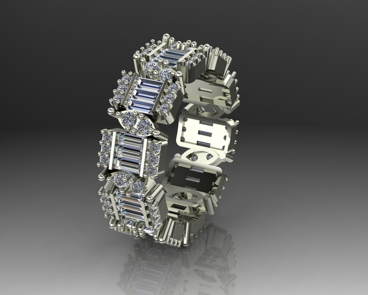 Baguette and Marquis ring 3D print model_2