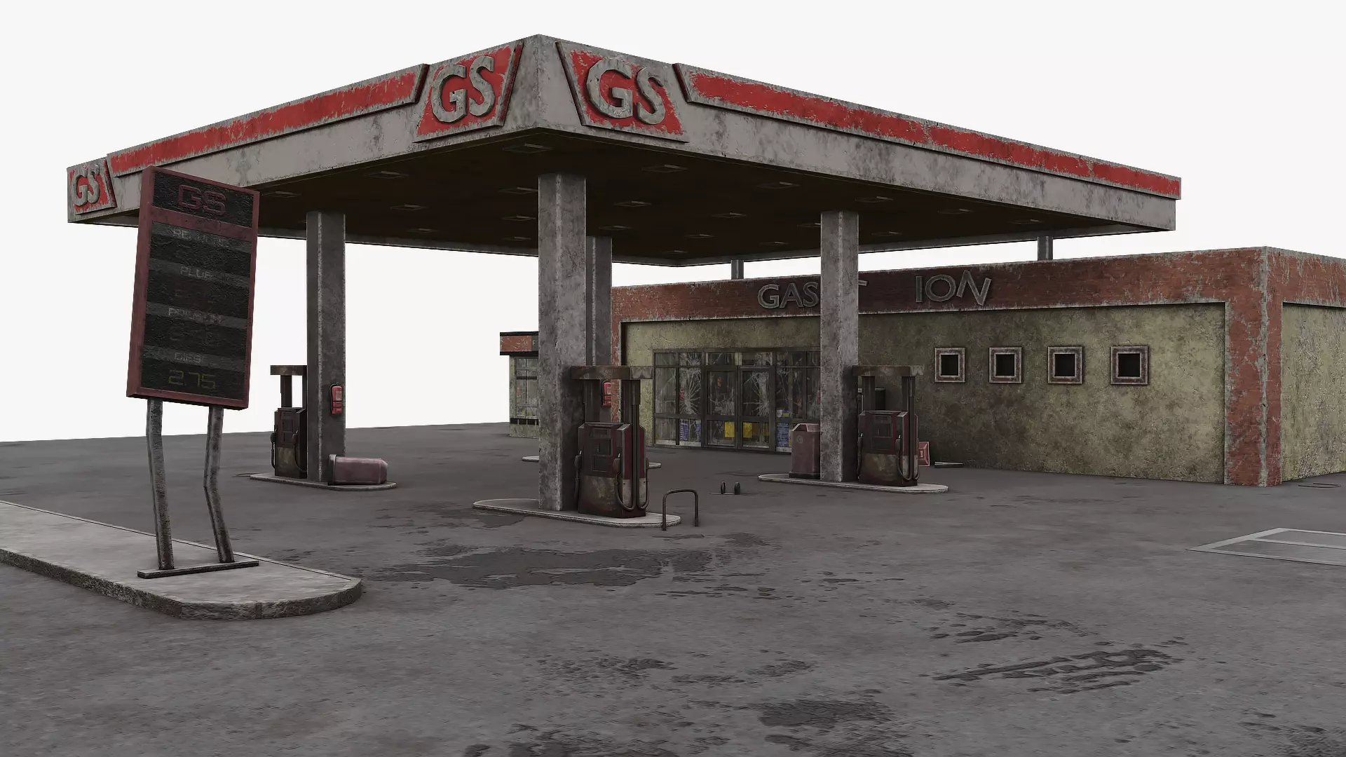 Old Gas Station Abandoned 2 Low-poly 3D model_0