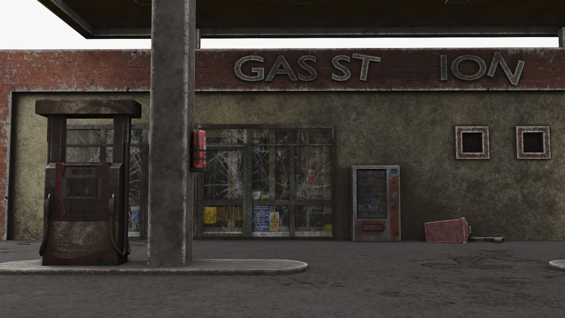 Old Gas Station Abandoned 2 Low-poly 3D model_2