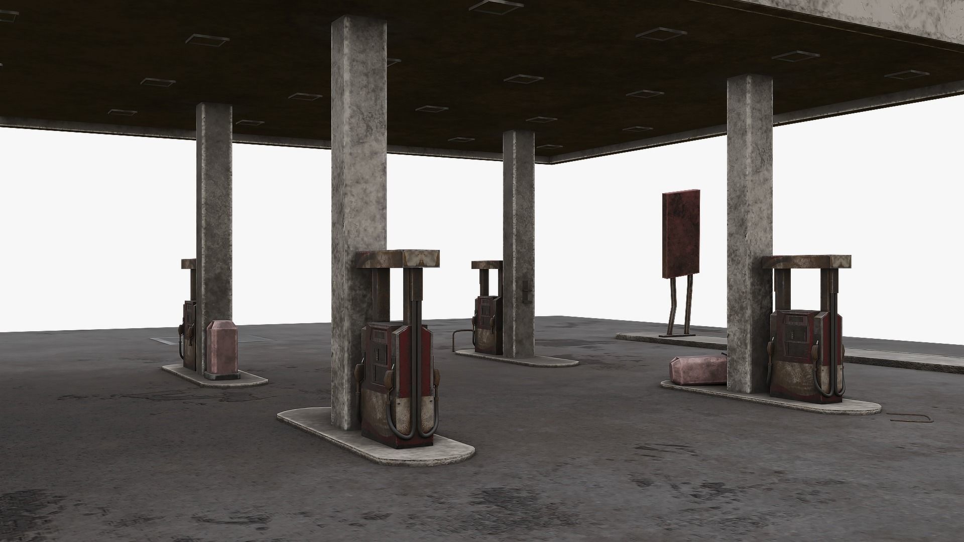 Old Gas Station Abandoned 2 Low-poly 3D model_3