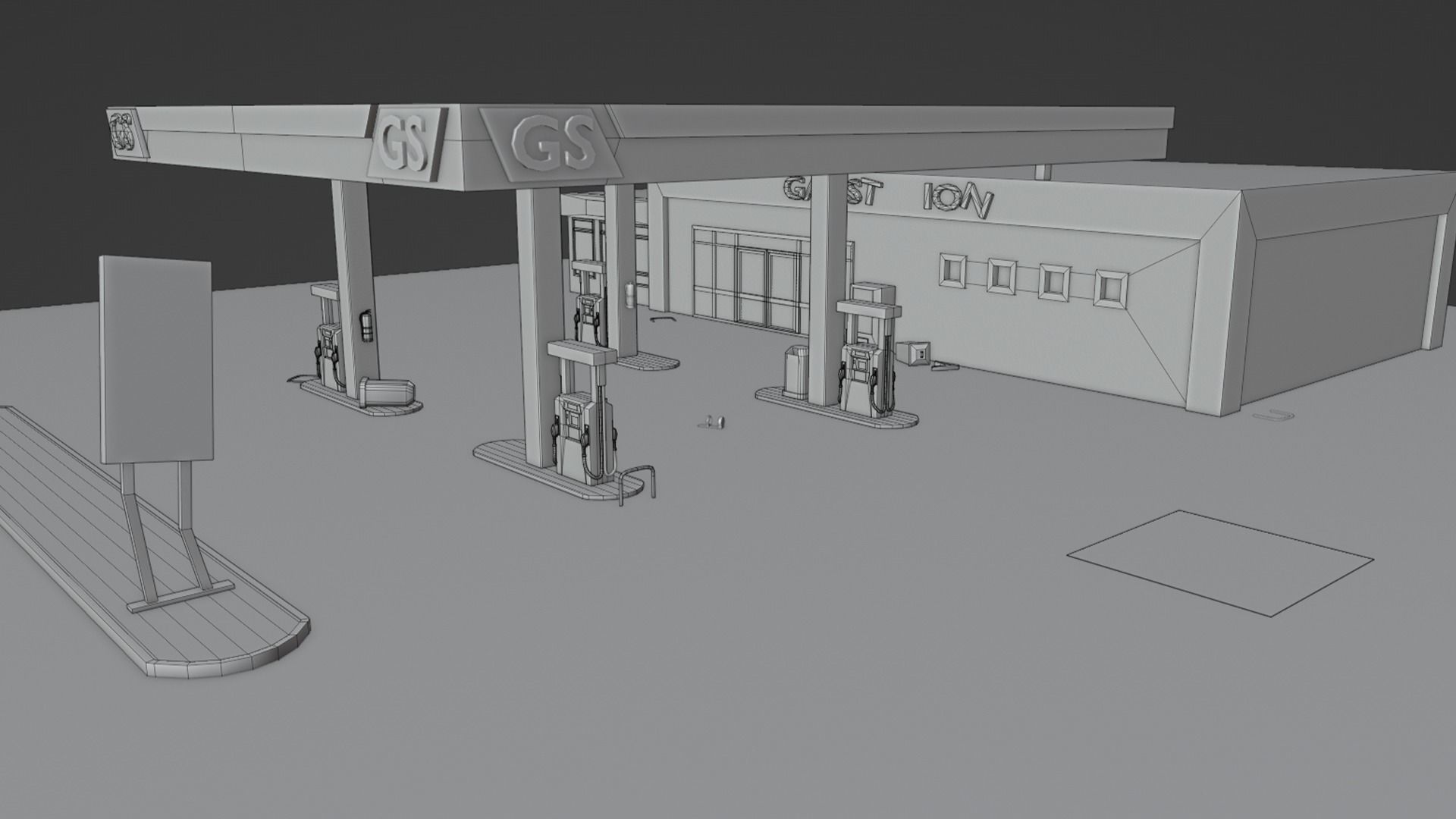 Old Gas Station Abandoned 2 Low-poly 3D model_5